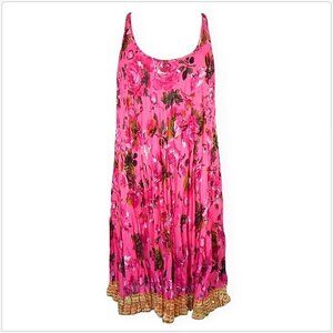 INC Pink Floral Crinkle Texture Racerback Tank Gold Lace Sequin Hem Dress 0 XS